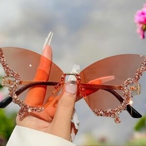 Sprintime Pink Lens Butterfly Sunglasses with Rhinestone Detail NWOT